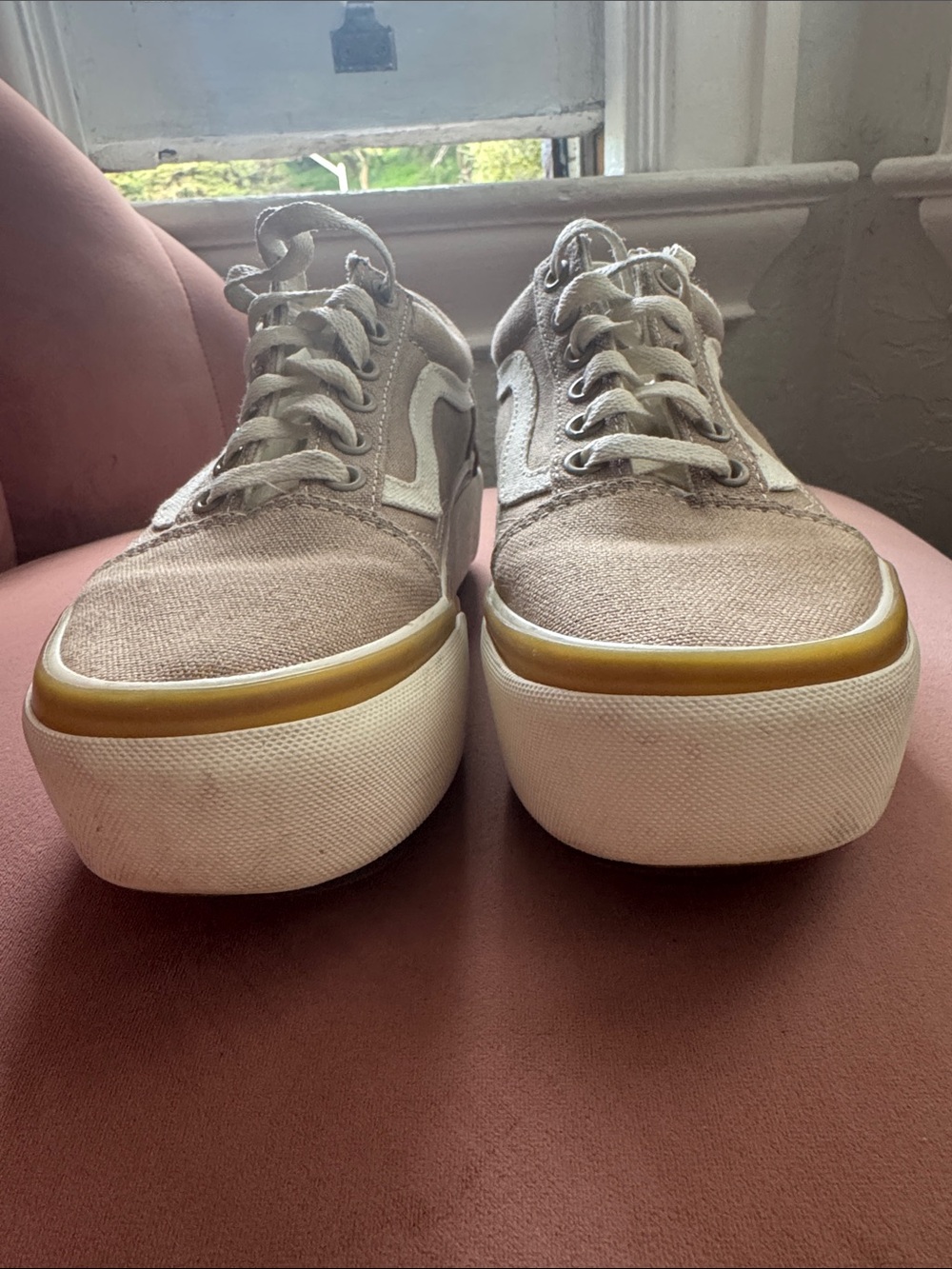 Vans Old Skool Low-Top Stacked Platform Canvas Sneakers Beige Tan Size 6 - Picture 10 of 10